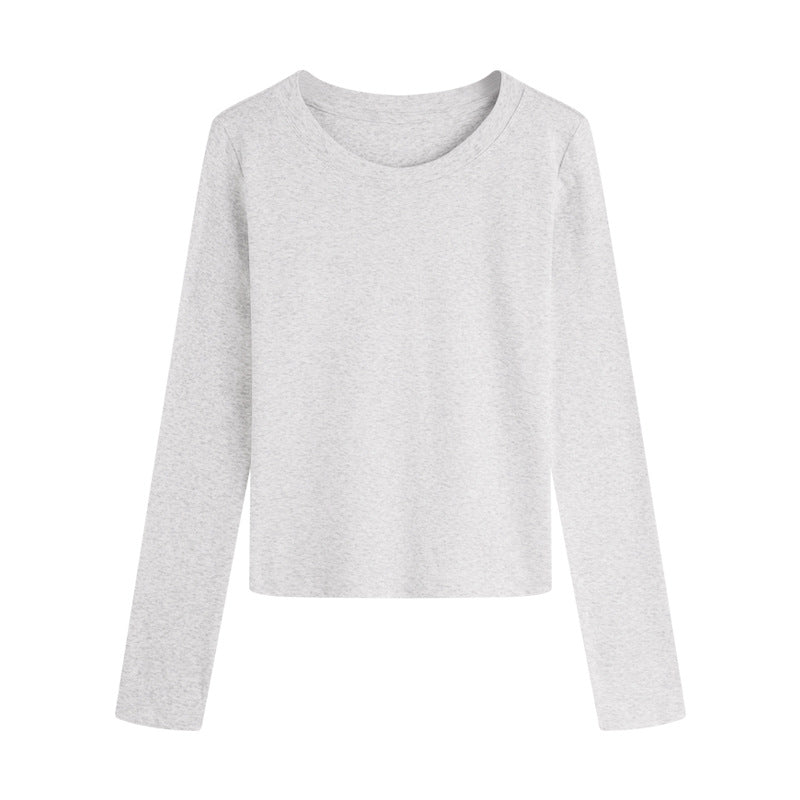 Ribbed Slim Long Sleeve Crew Neck Tee - Grey - 1