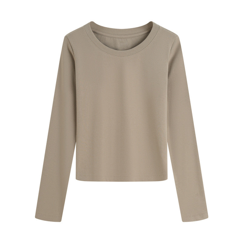 Ribbed Slim Long Sleeve Crew Neck Tee - Khaki
