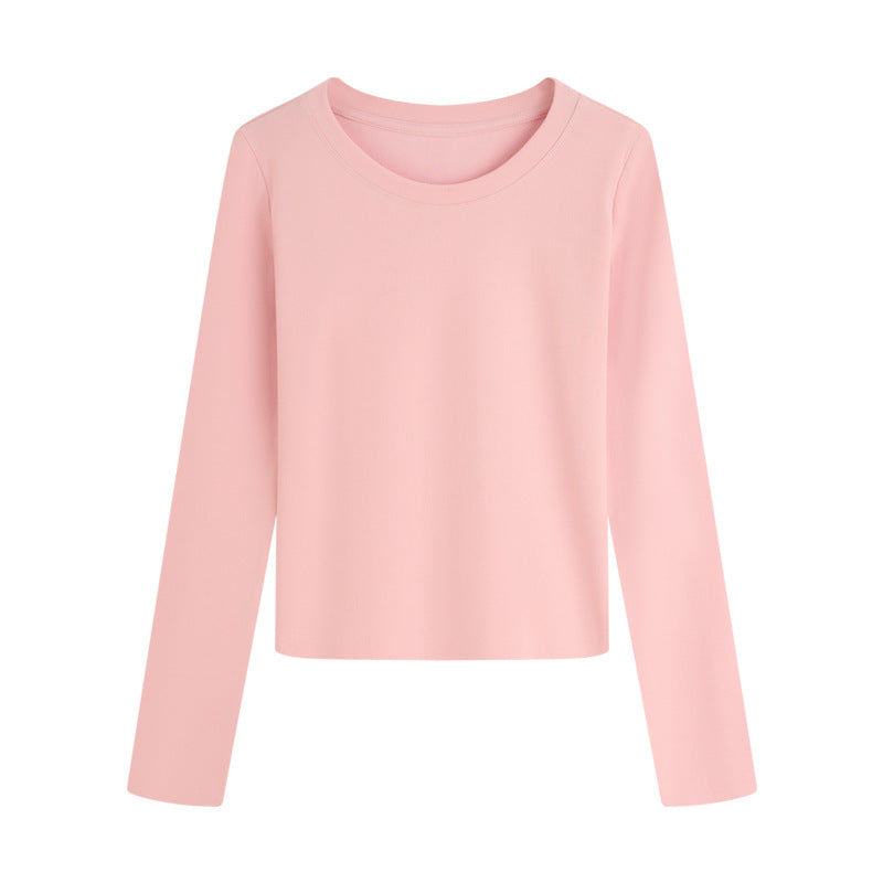 Ribbed Slim Long Sleeve Crew Neck Tee - Pink