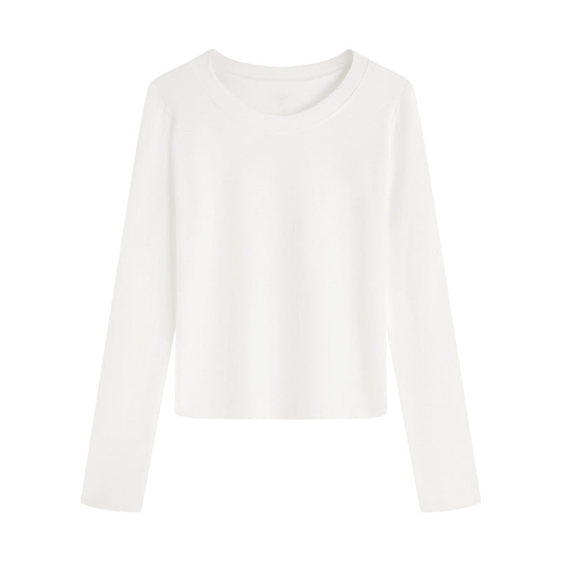 Ribbed Slim Long Sleeve Crew Neck Tee - White