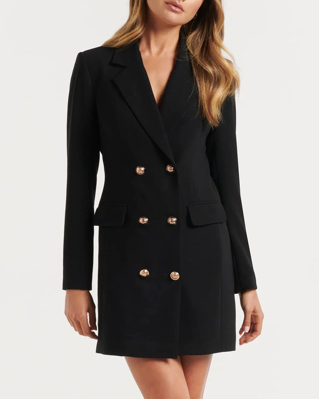 Double Breasted Tailored Blazer Dress - Black