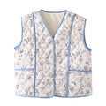 Floral Quilted Contrast Trim Vest - Blue