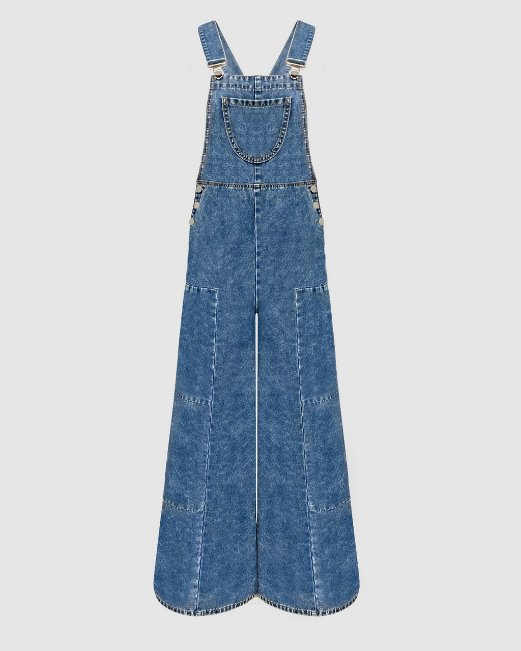 Oversized Flare Leg Bib Denim Overalls - Blue - 1