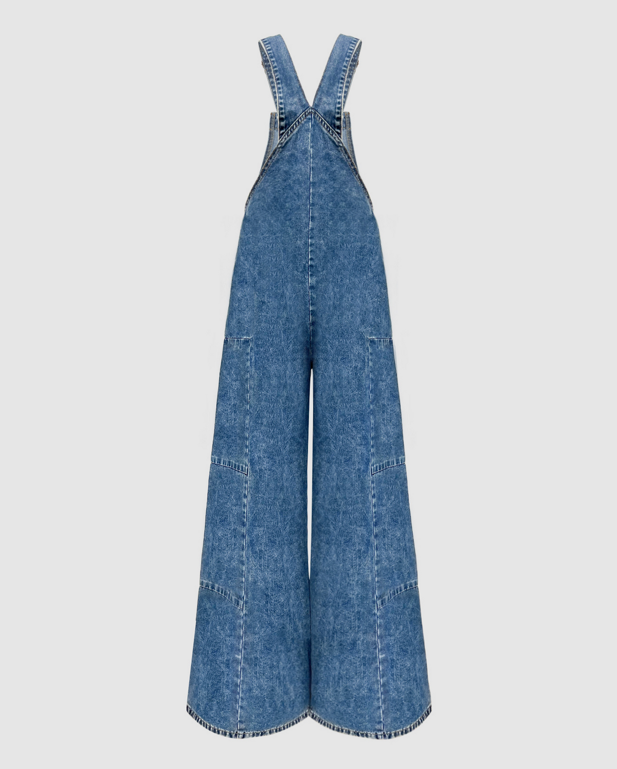 Oversized Flare Leg Bib Denim Overalls - Blue - 12