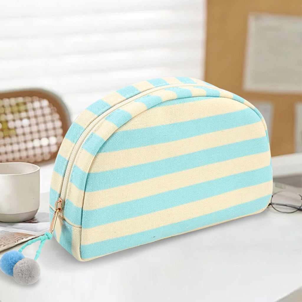 Shell Shaped Cosmetic Pouch With Pom Charm - BBlue