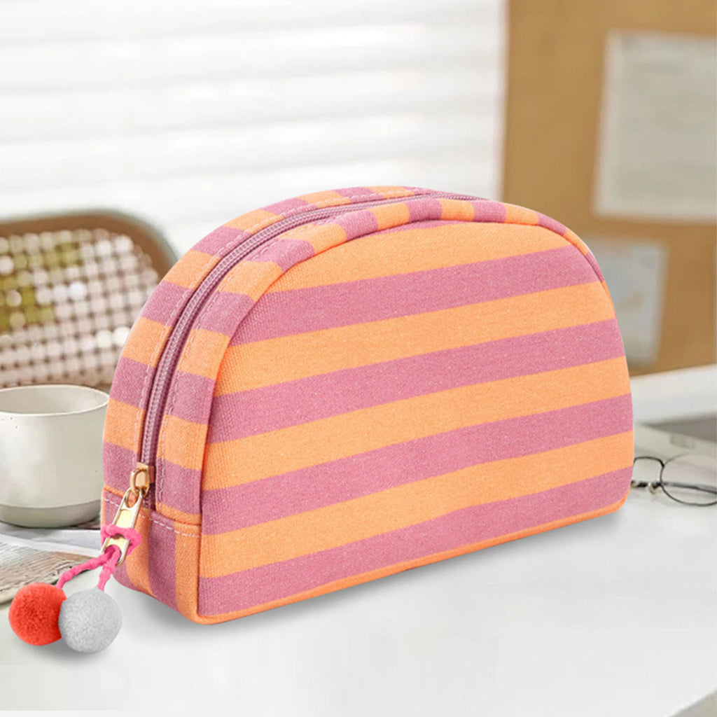 Shell Shaped Cosmetic Pouch With Pom Charm - Orange