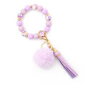 Silicone Bead Wristlet Keychain With Pom Tassel - Purple