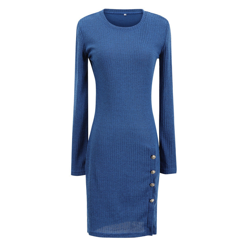 Long Sleeve Bodycon Sweater Mini Dress - Navy - 1
