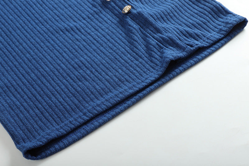 Long Sleeve Bodycon Sweater Mini Dress - Navy - 2