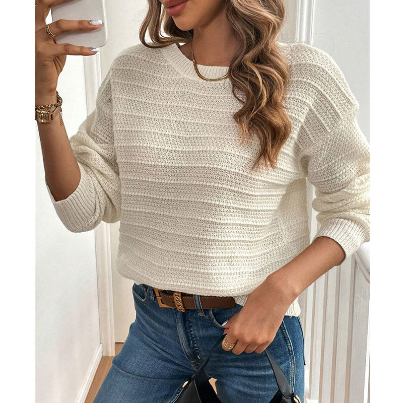 Tie Back Textured Stripe Knit Sweater - Apricot