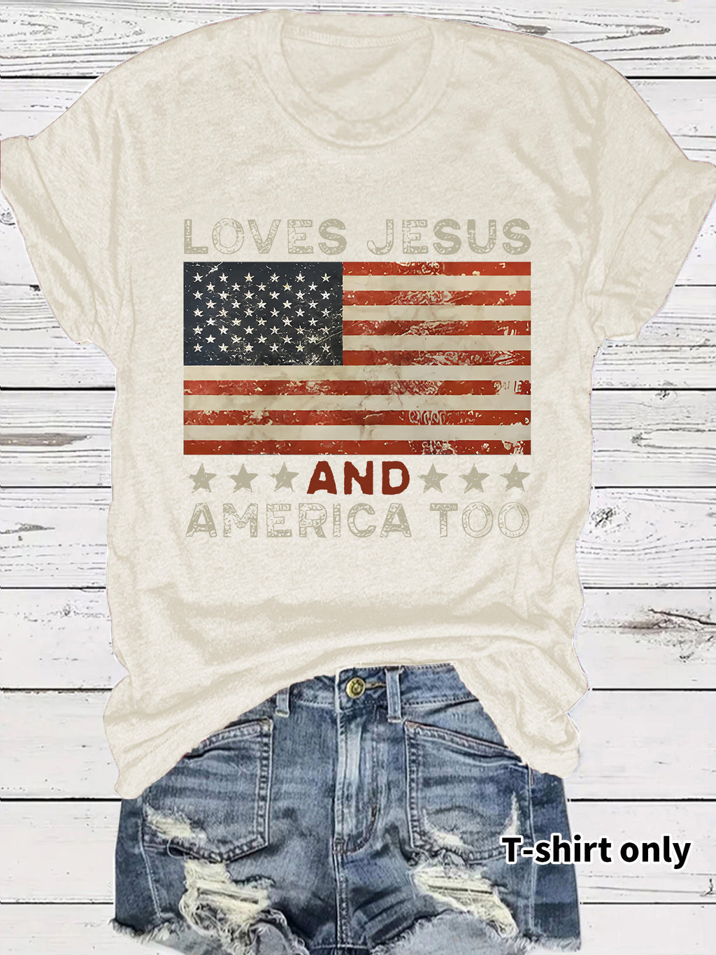Vintage Stars And Stripes Slogan Tee - Beige