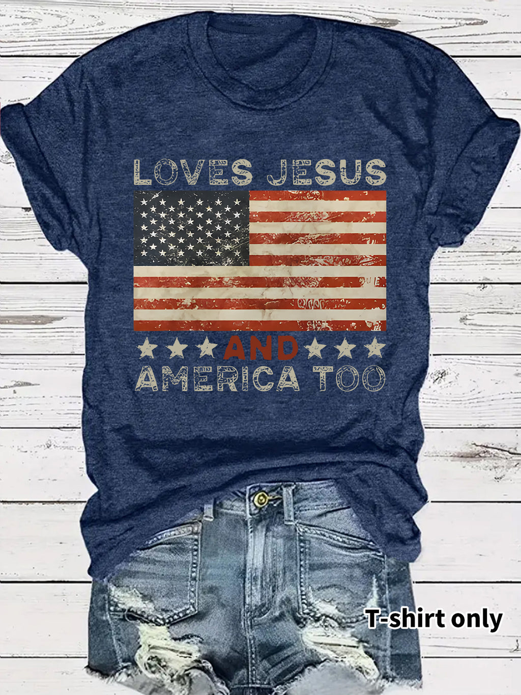 Vintage Stars And Stripes Slogan Tee - Navy