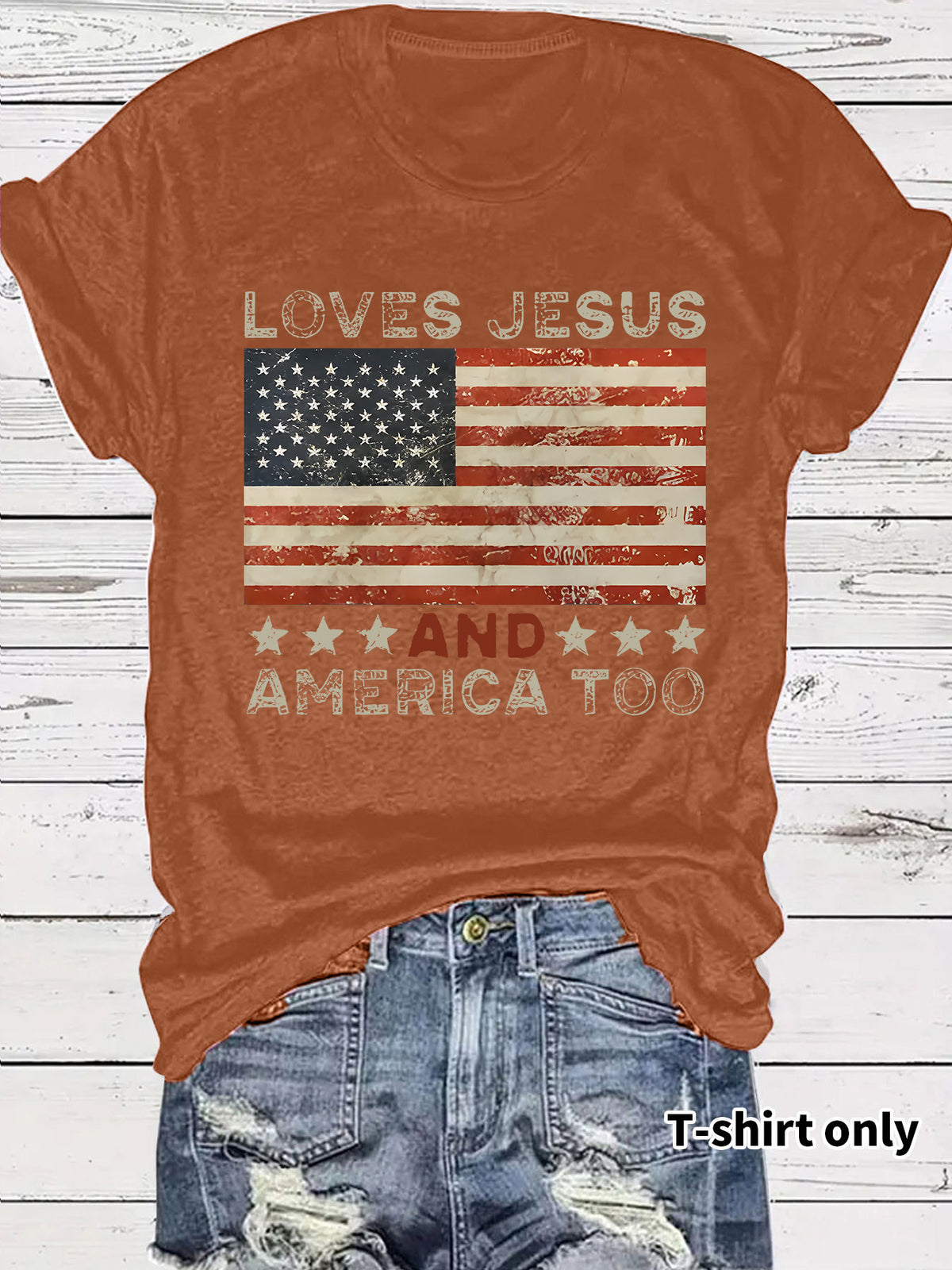 Vintage Stars And Stripes Slogan Tee - Rust
