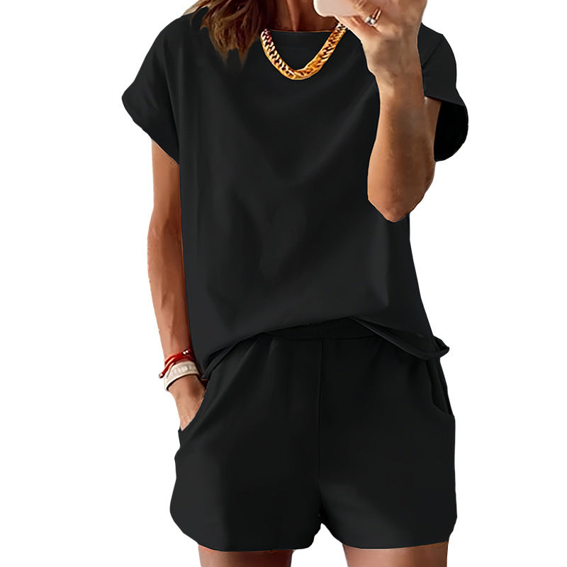 Dolman Sleeve Tee And Shorts Two Piece Set - Black
