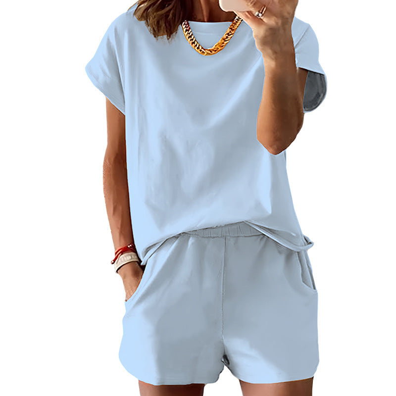 Dolman Sleeve Tee And Shorts Two Piece Set - Blue