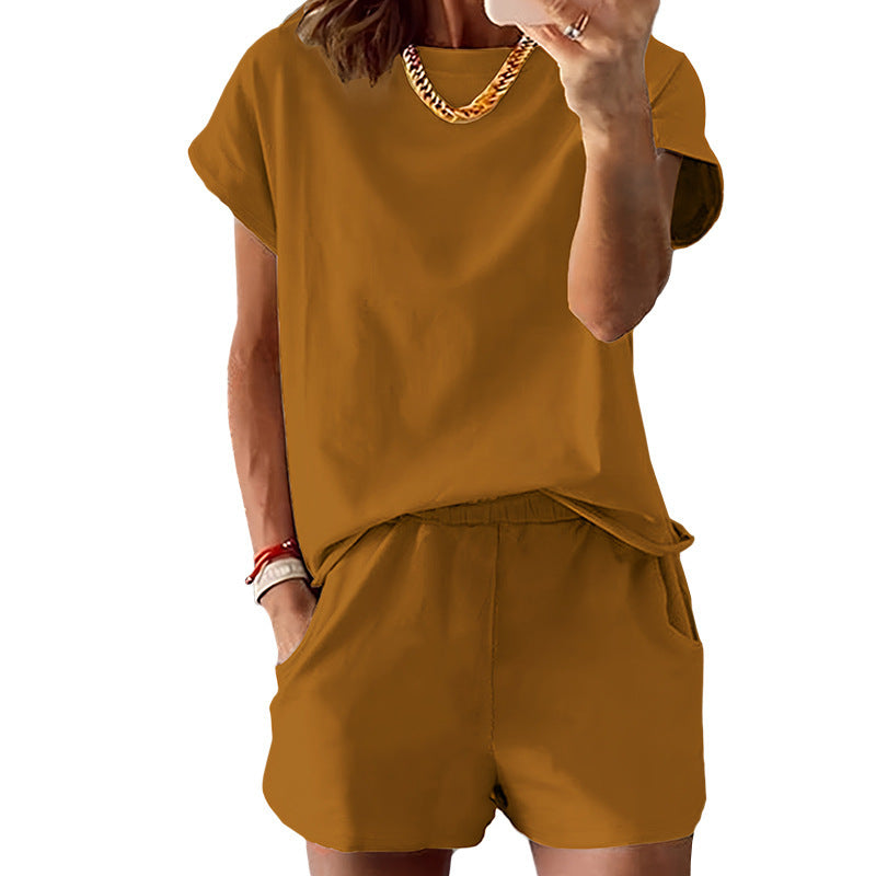 Dolman Sleeve Tee And Shorts Two Piece Set - Brown