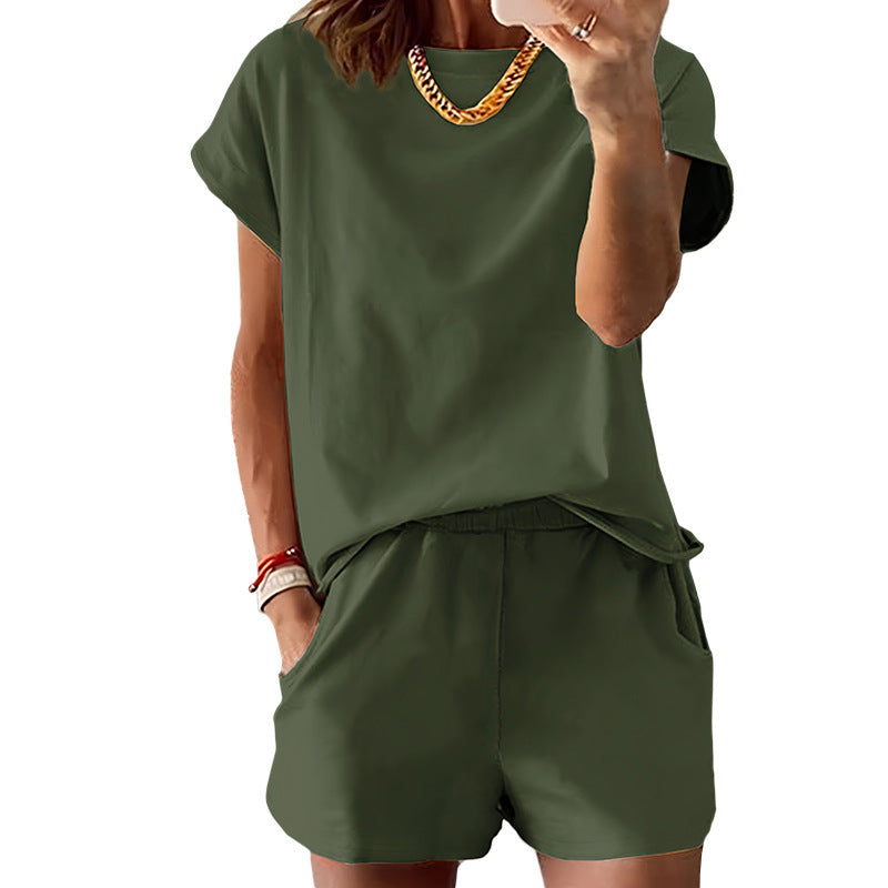 Dolman Sleeve Tee And Shorts Two Piece Set - DkGreen
