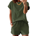 Dolman Sleeve Tee And Shorts Two Piece Set - DkGreen