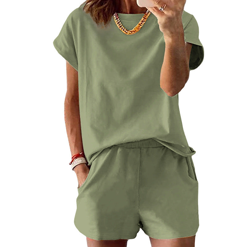 Dolman Sleeve Tee And Shorts Two Piece Set - Matcha
