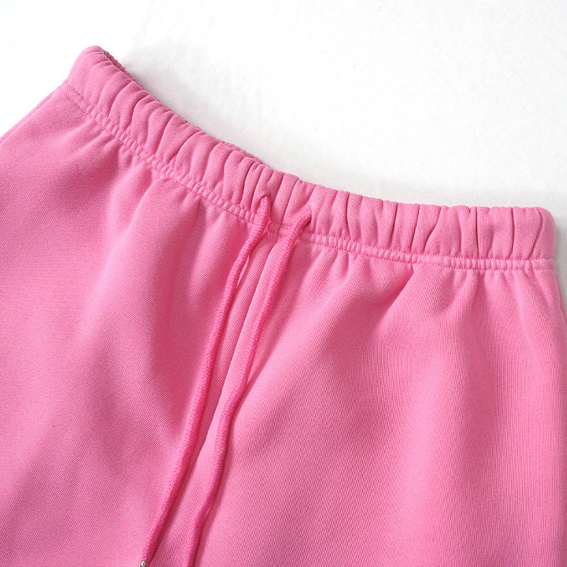 Hoodie and Drawstring Shorts Lounge Set - Pink - 1