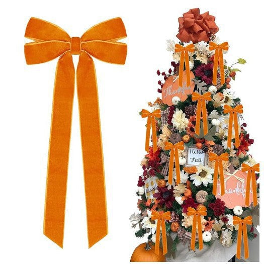 Velvet Christmas Bows 12 Pack for Wreath and Tree - Orange