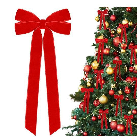 Velvet Christmas Bows 12 Pack for Wreath and Tree - Red