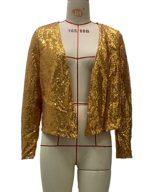 Allover Sequin Open Front Cropped Jacket - Golden