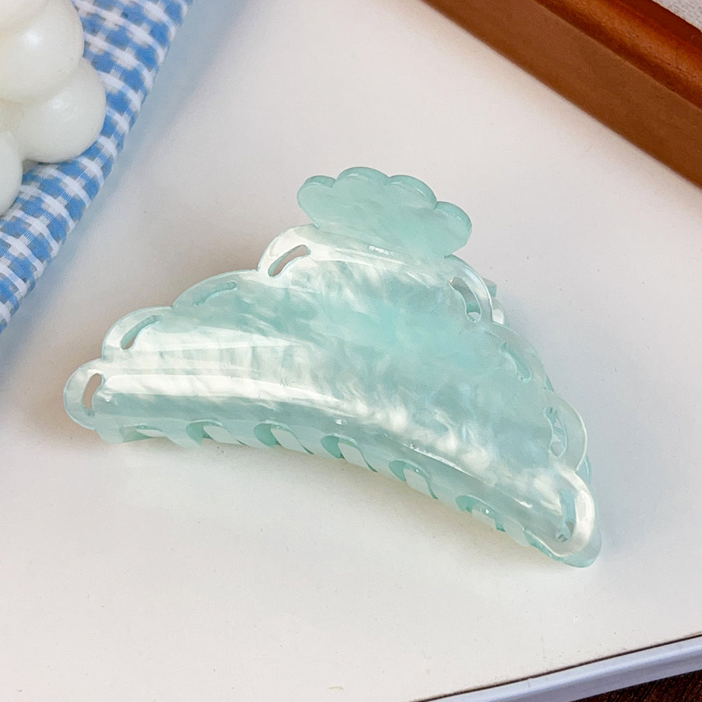 Scalloped Pearlized Acrylic Hair Claw Clip - Blue
