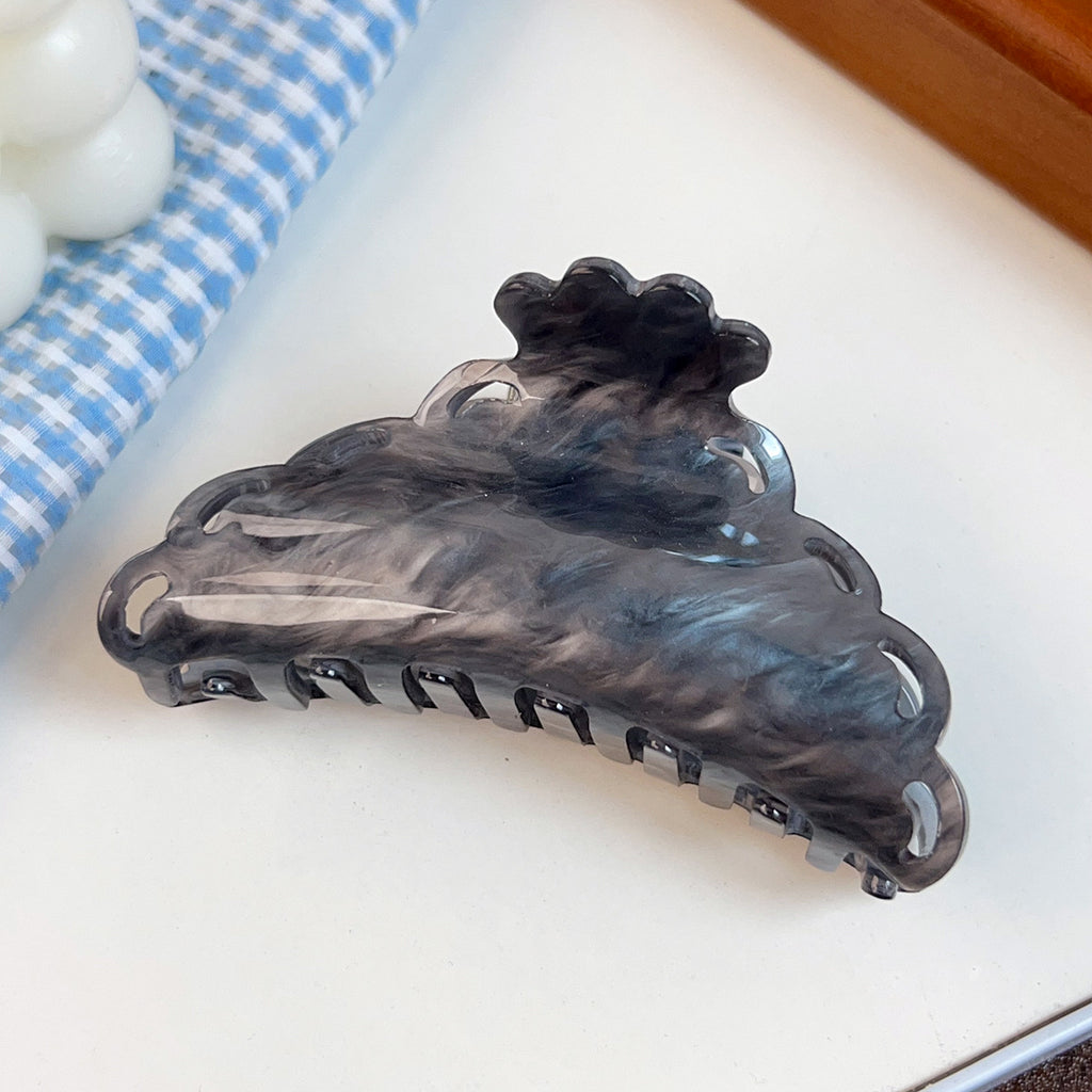 Scalloped Pearlized Acrylic Hair Claw Clip - Grey