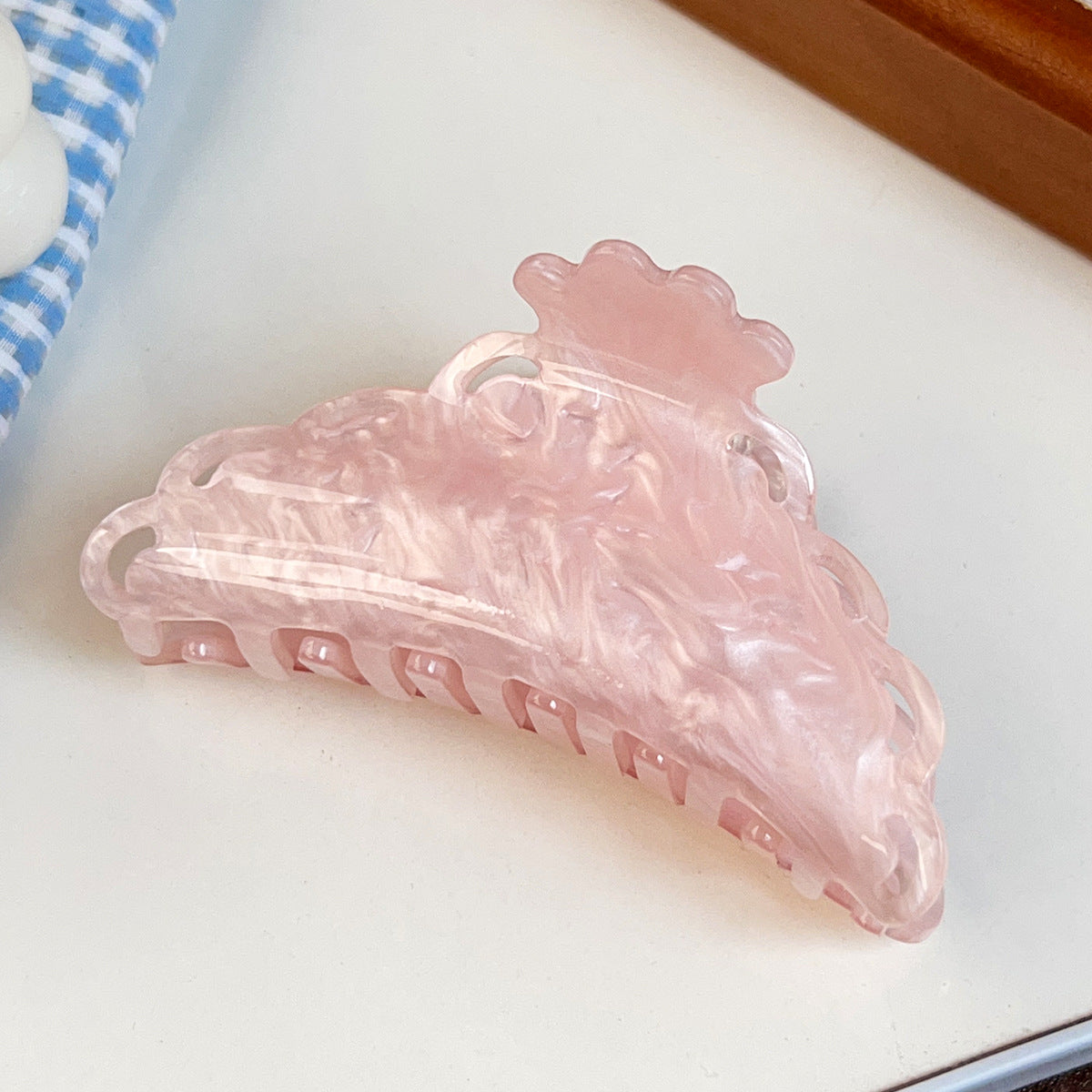Scalloped Pearlized Acrylic Hair Claw Clip - Pink