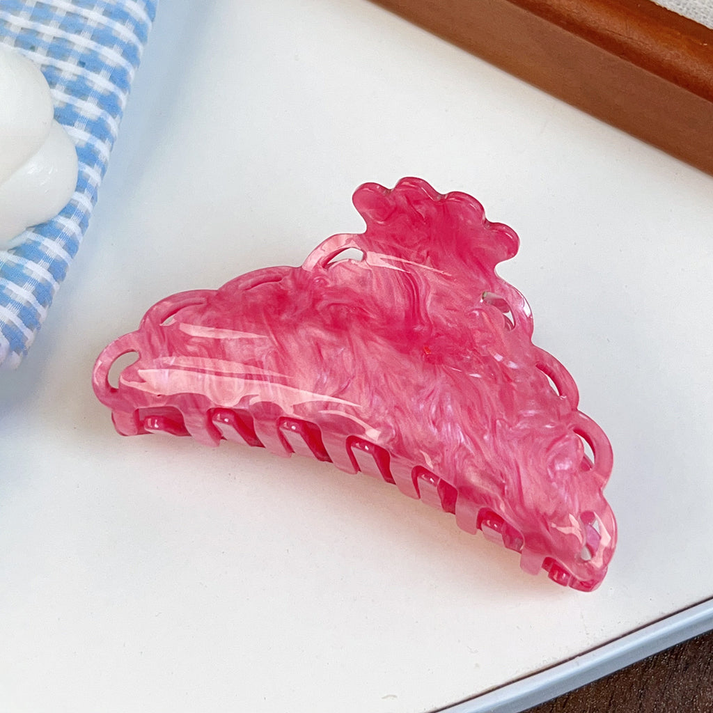 Scalloped Pearlized Acrylic Hair Claw Clip - Rose