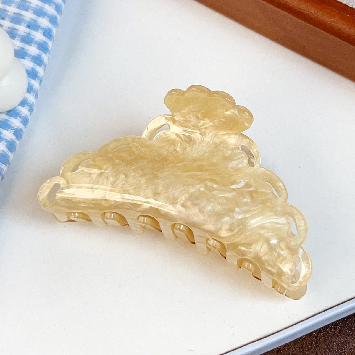 Scalloped Pearlized Acrylic Hair Claw Clip - Yellow