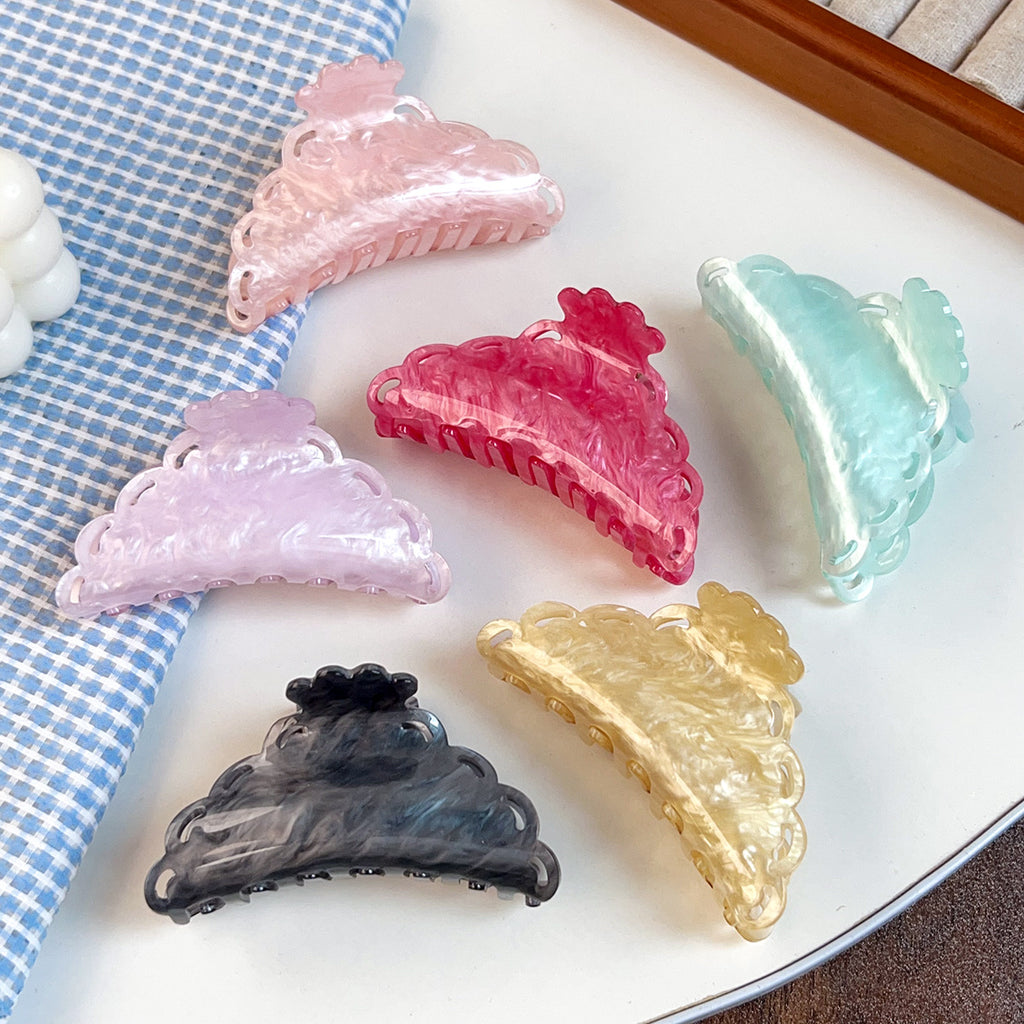 Scalloped Pearlized Acrylic Hair Claw Clip - view 1