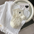 Bow And Heart Embroidered Ankle Socks - White_Dots
