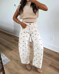 Polka Dot Barrel Leg Cotton Trousers - White