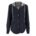 Corduroy Hooded Button Front Shacket - DarkBlue