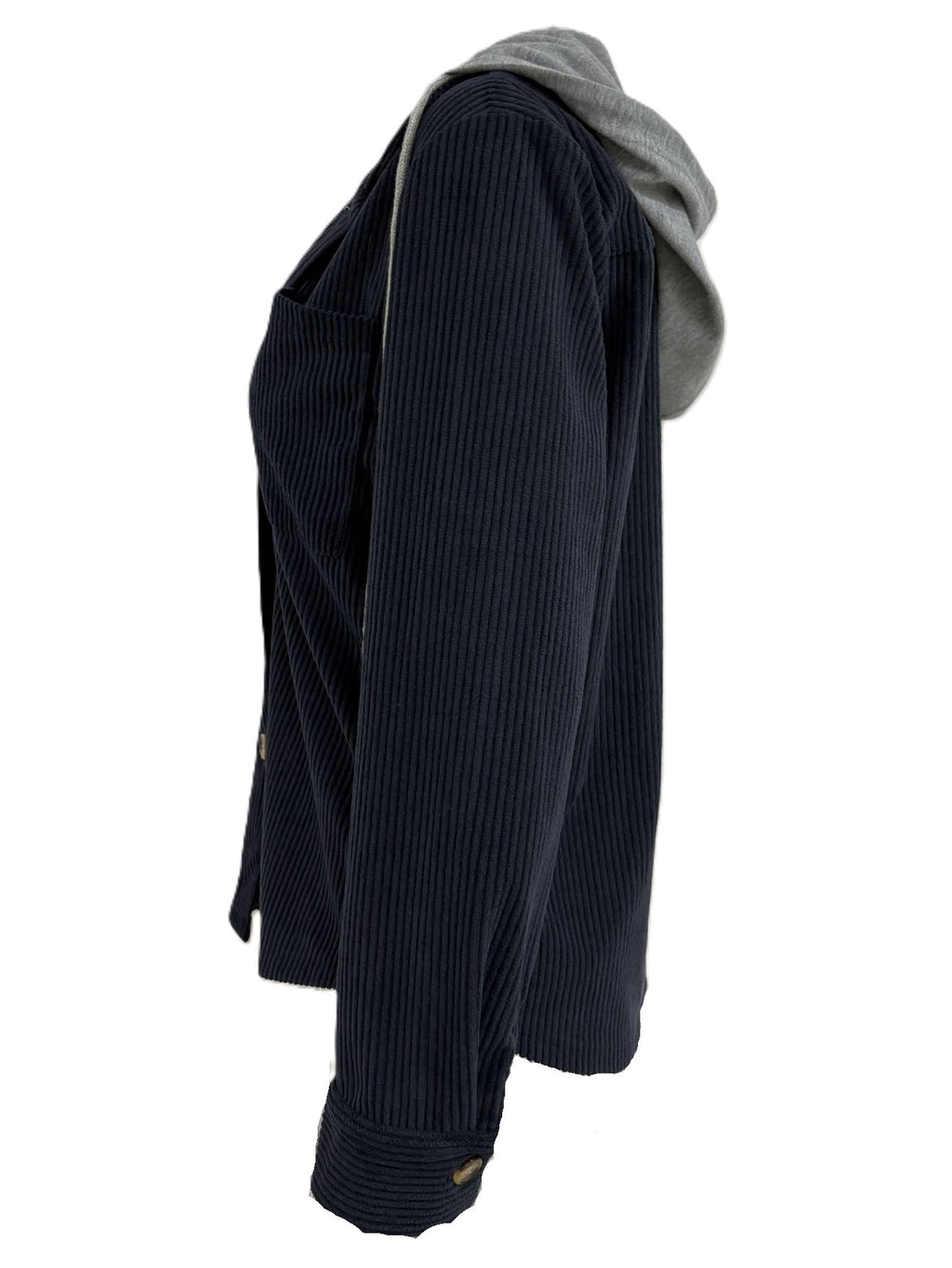 Corduroy Hooded Button Front Shacket - DarkBlue - 3