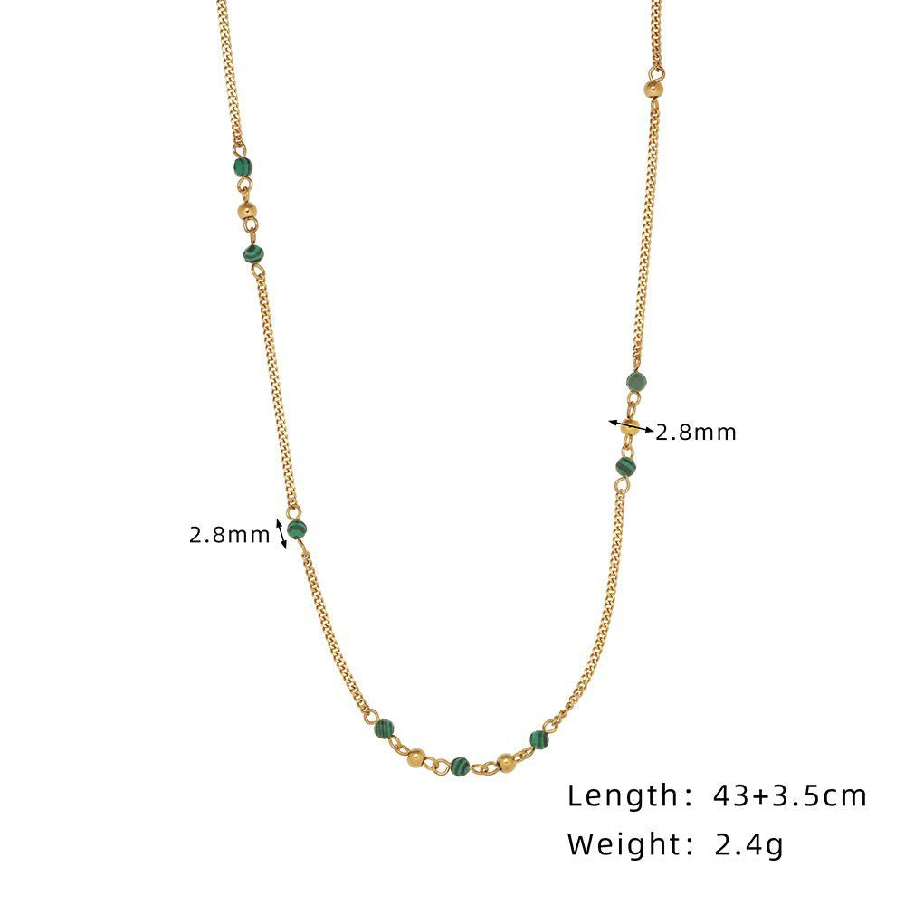 Green Bead Double Layer Chain Necklace - Gold
