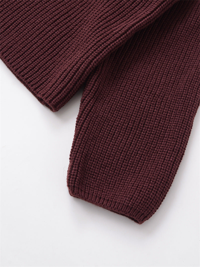 Zip Up Ribbed Knit Cardigan With Stand Collar - WineRed - 2
