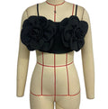 Rosette Floral Bandeau Crop Camisole - Black