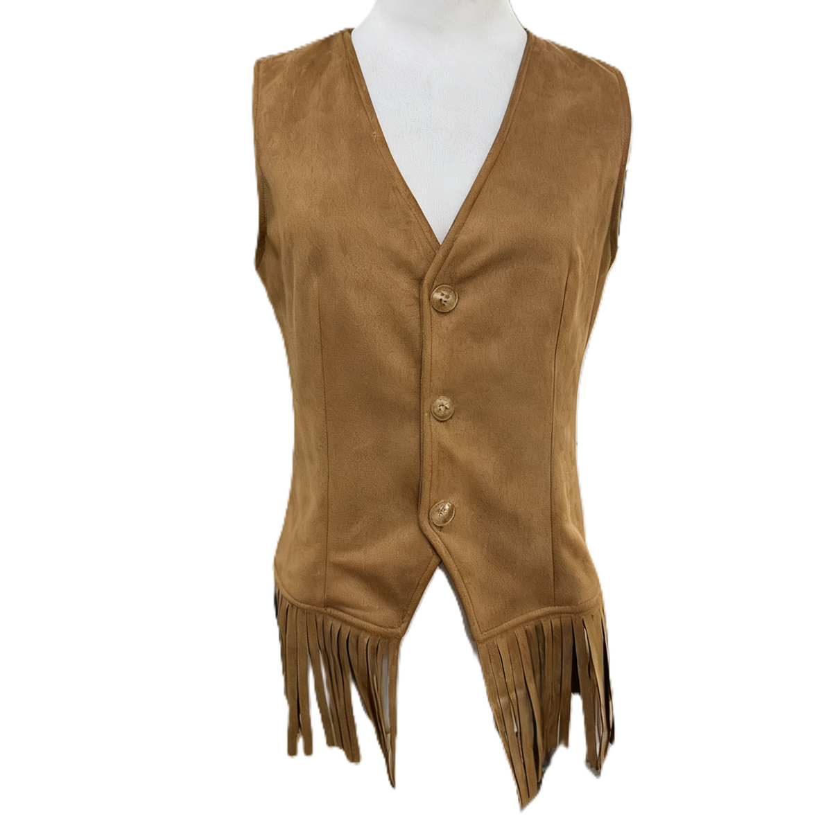 Fringed Faux Suede Button Western Vest - Brown - 1