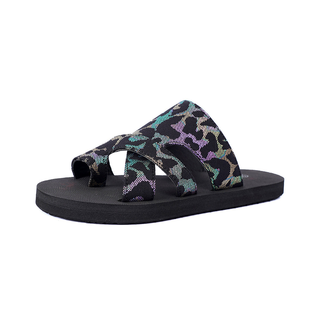 Printed Toe Loop Flat Slide Sandals - Leopard