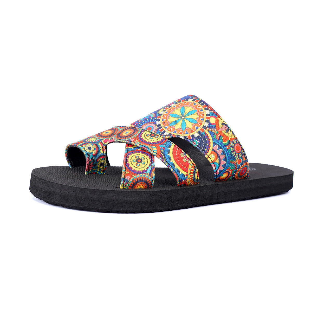 Printed Toe Loop Flat Slide Sandals - Orange