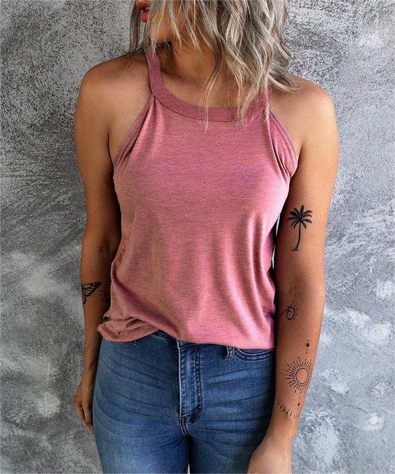 High Neck Racerback Camisole Tank - Pink