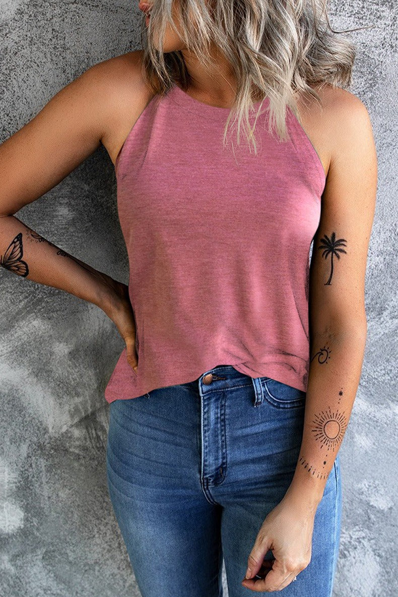 High Neck Racerback Camisole Tank - Pink - 2