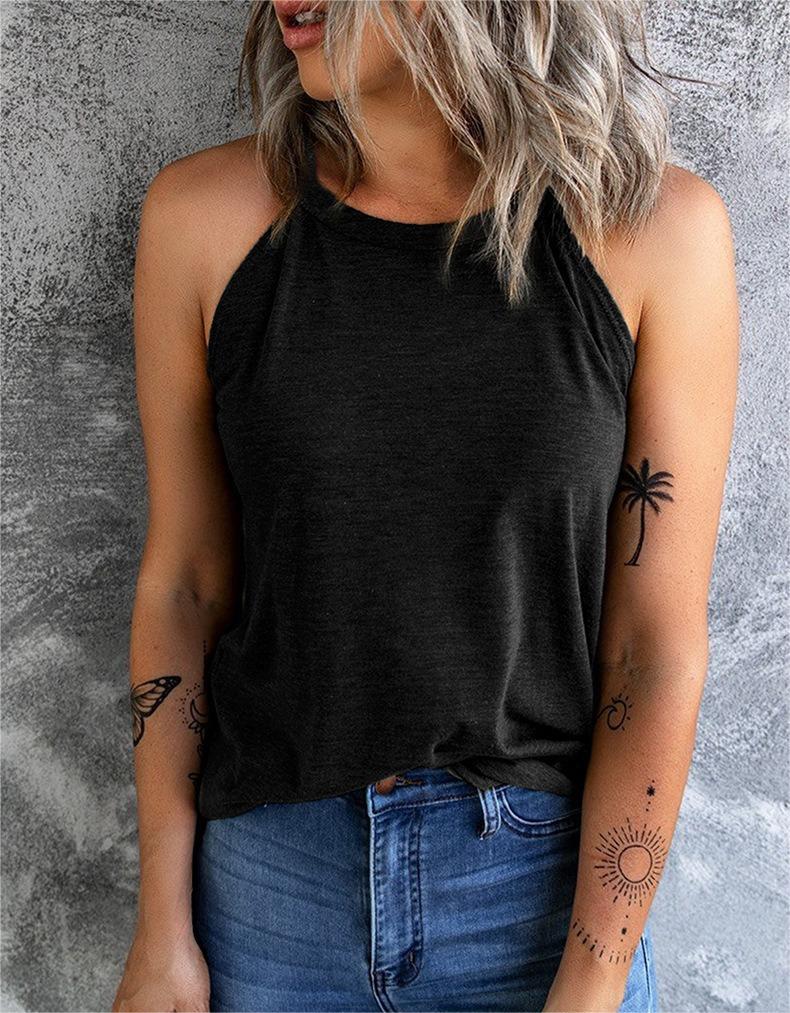 High Neck Racerback Camisole Tank - black