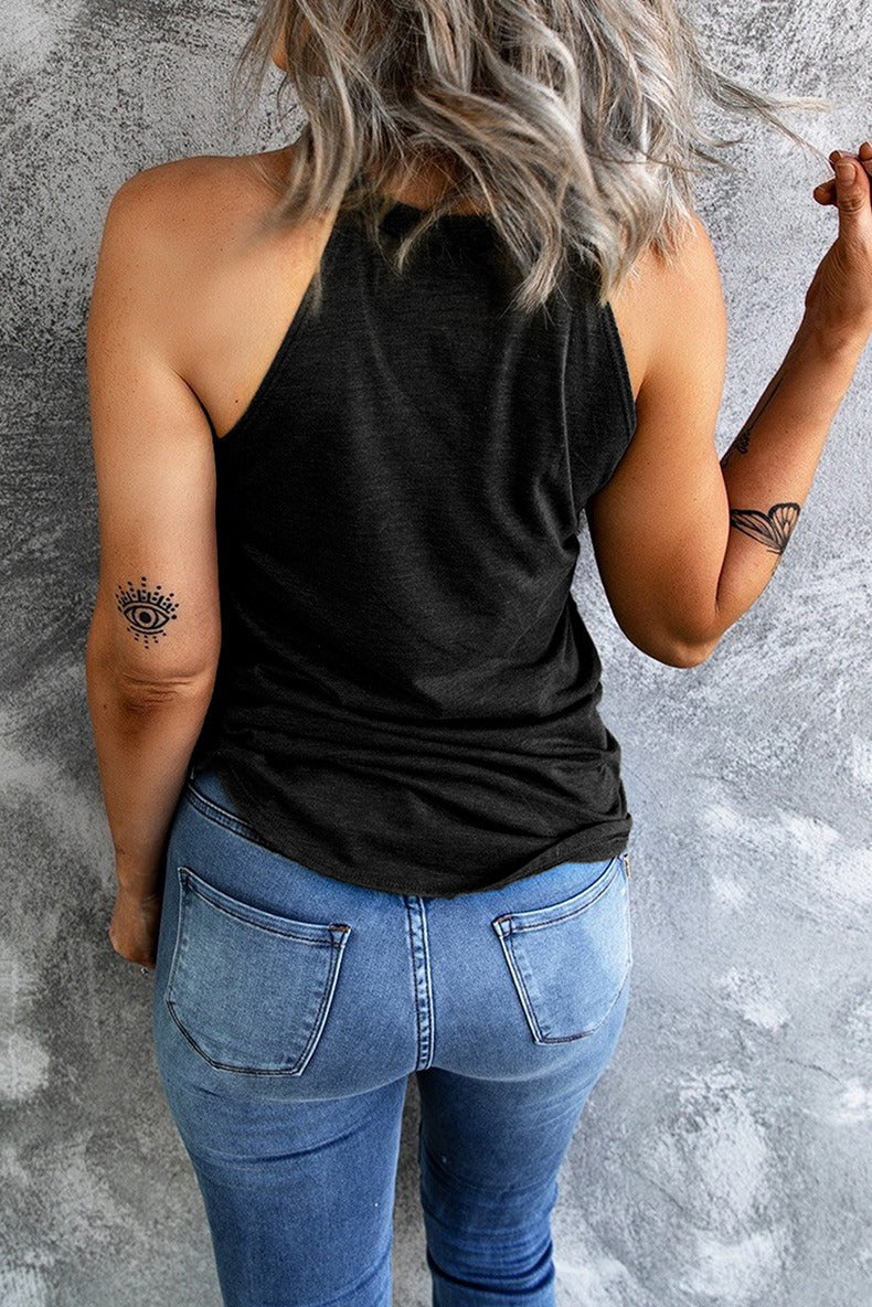 High Neck Racerback Camisole Tank - black - 2