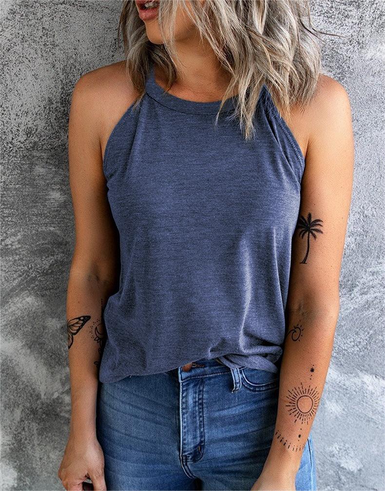 High Neck Racerback Camisole Tank - blue