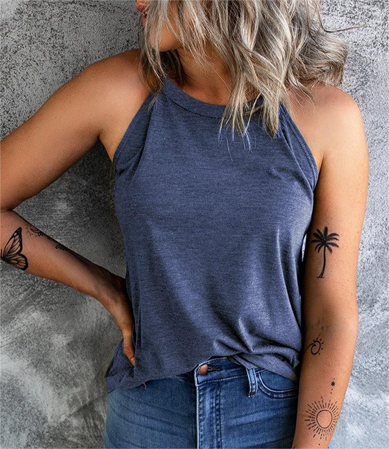 High Neck Racerback Camisole Tank - blue - 1
