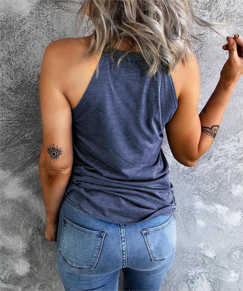 High Neck Racerback Camisole Tank - blue - 2